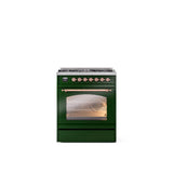 ILVE - 30'' Nostalgie II Series Freestanding Dual Fuel Range - Emerald Green - Copper trim- Natural Gas - Copper