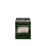30'' Nostalgie II Series Freestanding Dual Fuel Range - Emerald Green - Bronze trim- Natural Gas