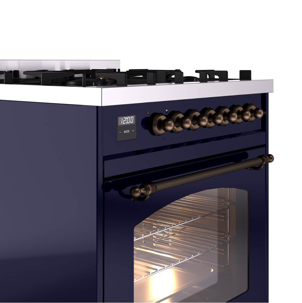 30'' Nostalgie II Series Freestanding Dual Fuel Range - Midnight Blue - Bronze trim- Natural Gas