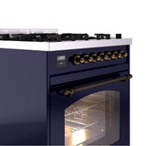 30'' Nostalgie II Series Freestanding Dual Fuel Range - Midnight Blue - Bronze trim- Natural Gas