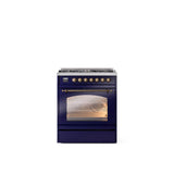 ILVE - 30'' Nostalgie II Series Freestanding Dual Fuel Range - Midnight Blue - Bronze trim- Natural Gas - Bronze