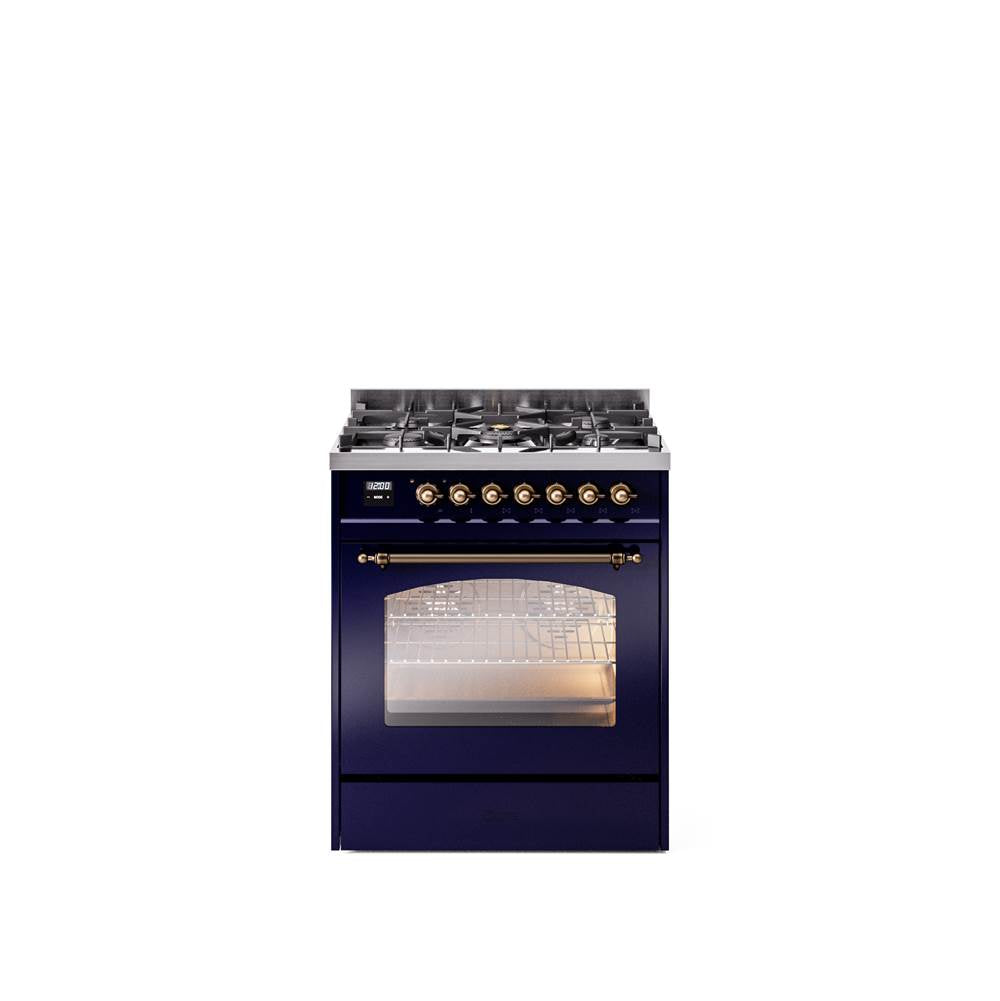 30'' Nostalgie II Series Freestanding Dual Fuel Range - Midnight Blue - Bronze trim- Natural Gas