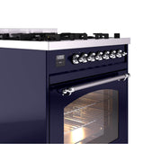 30'' Nostalgie II Series Freestanding Dual Fuel Range - Midnight Blue - Bronze trim- Natural Gas