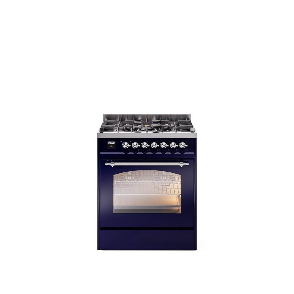 30'' Nostalgie II Series Freestanding Dual Fuel Range - Midnight Blue - Bronze trim- Natural Gas