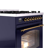30'' Nostalgie II Series Freestanding Dual Fuel Range - Midnight Blue - Bronze trim- Natural Gas