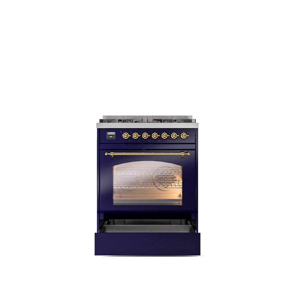 30'' Nostalgie II Series Freestanding Dual Fuel Range - Midnight Blue - Bronze trim- Natural Gas