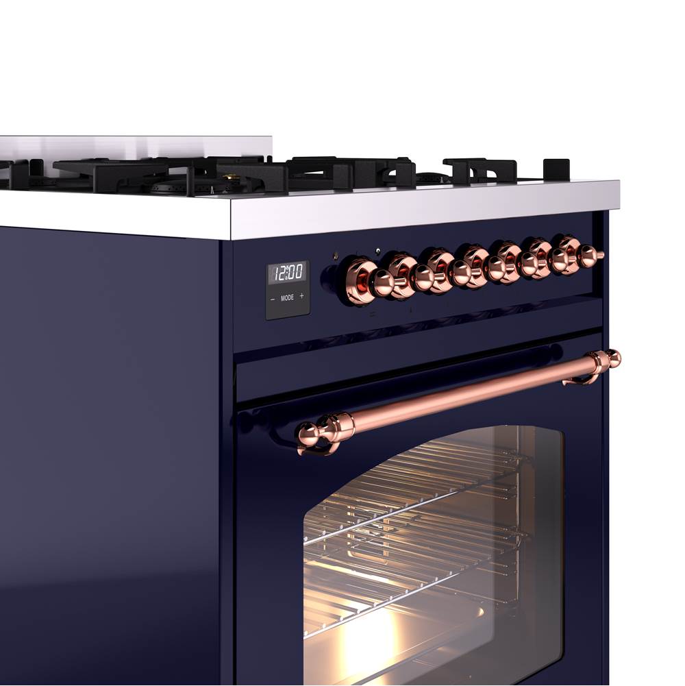 30'' Nostalgie II Series Freestanding Dual Fuel Range - Midnight Blue - Bronze trim- Natural Gas