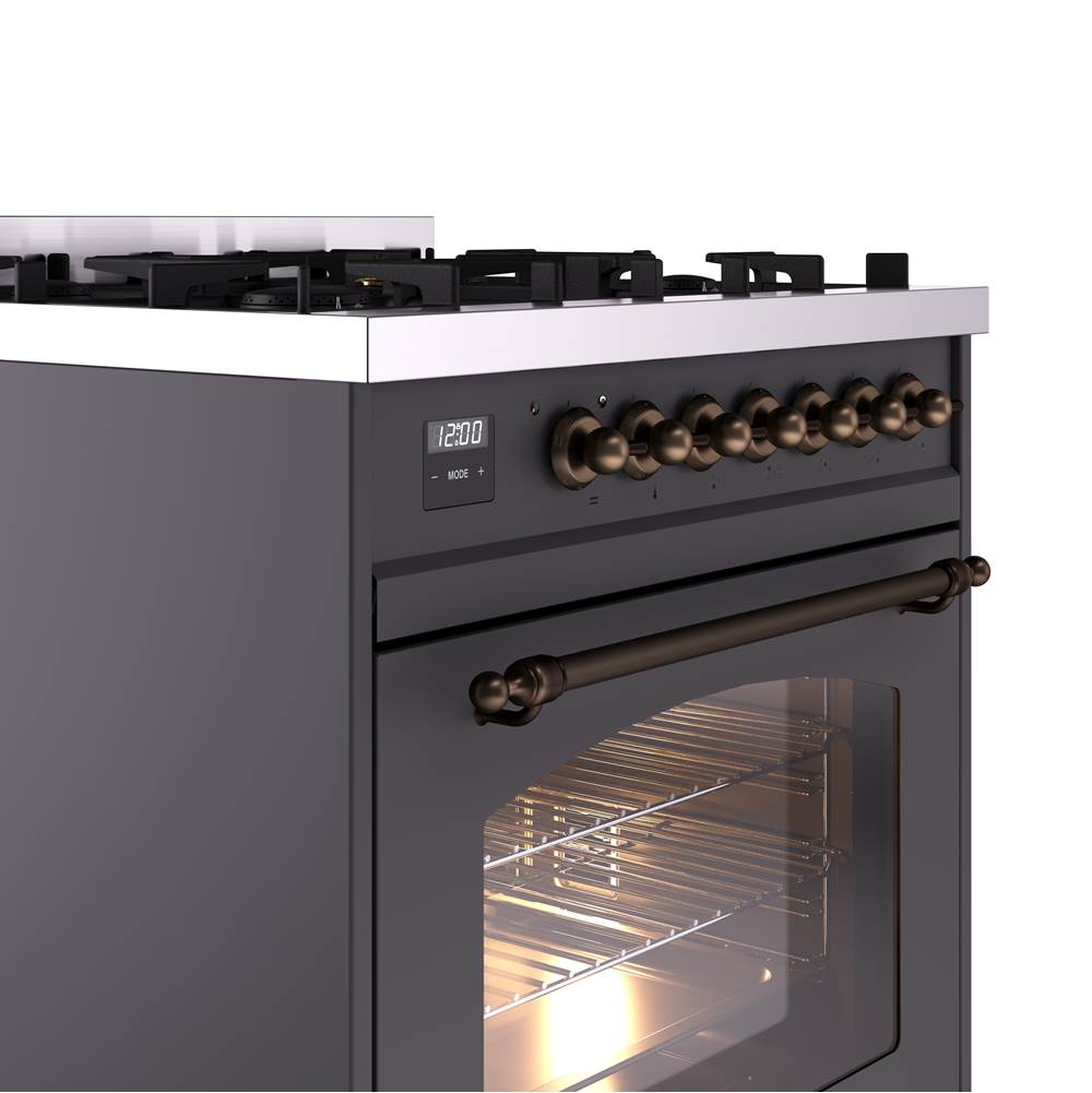 30'' Nostalgie II Series Freestanding Dual Fuel Range - Matte Graphite - Bronze trim- Natural Gas