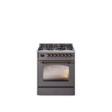 30'' Nostalgie II Series Freestanding Dual Fuel Range - Matte Graphite - Bronze trim- Natural Gas