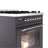30'' Nostalgie II Series Freestanding Dual Fuel Range - Matte Graphite - Bronze trim- Natural Gas