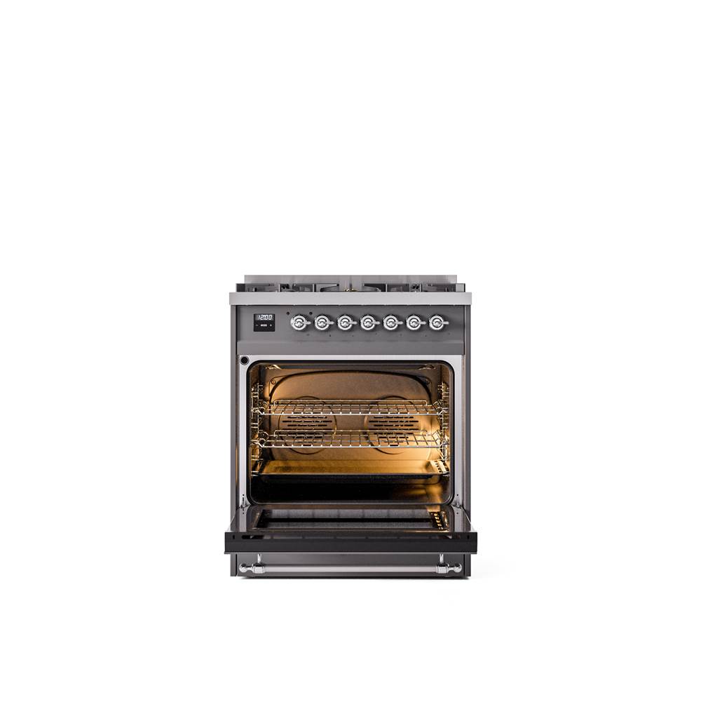 30'' Nostalgie II Series Freestanding Dual Fuel Range - Matte Graphite - Bronze trim- Natural Gas