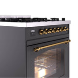 30'' Nostalgie II Series Freestanding Dual Fuel Range - Matte Graphite - Bronze trim- Natural Gas