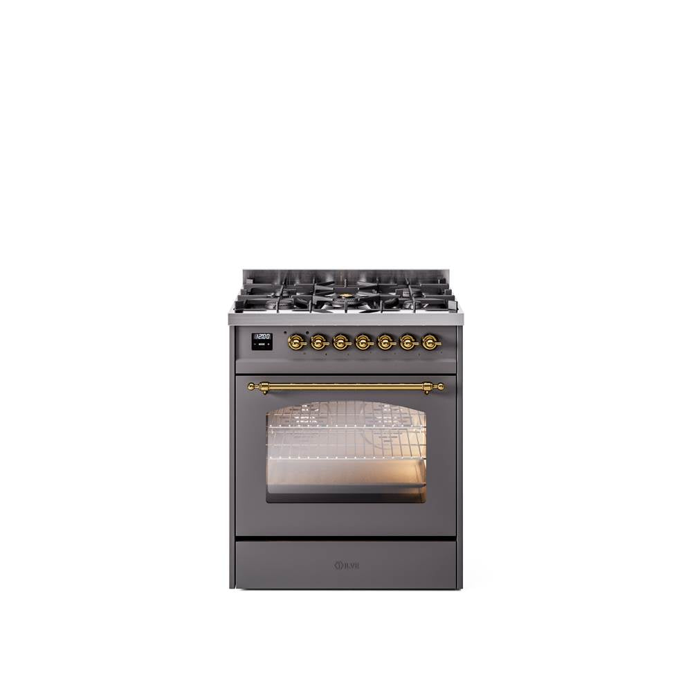 30'' Nostalgie II Series Freestanding Dual Fuel Range - Matte Graphite - Bronze trim- Natural Gas