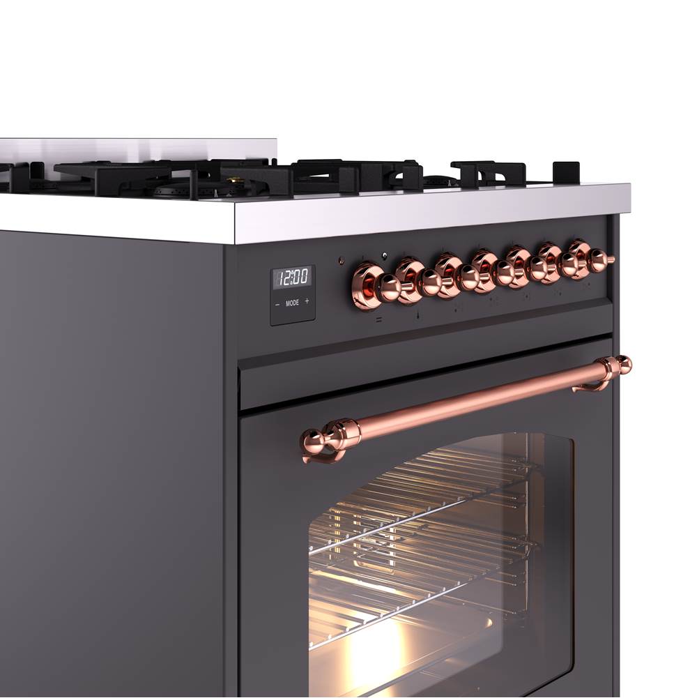 30'' Nostalgie II Series Freestanding Dual Fuel Range - Matte Graphite - Bronze trim- Natural Gas