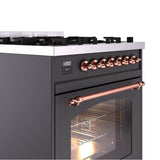 30'' Nostalgie II Series Freestanding Dual Fuel Range - Matte Graphite - Bronze trim- Natural Gas