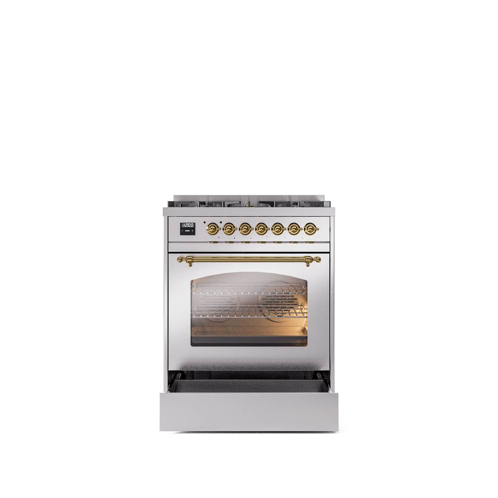 30'' Nostalgie II Series Freestanding Dual Fuel Range - Stainless Steel - Bronze trim- Natural Gas