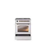 30'' Nostalgie II Series Freestanding Dual Fuel Range - White - Bronze trim- Natural Gas