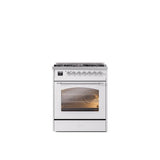 ILVE - 30'' Nostalgie II Series Freestanding Dual Fuel Range - White - Chrome trim- Natural Gas - Chrome