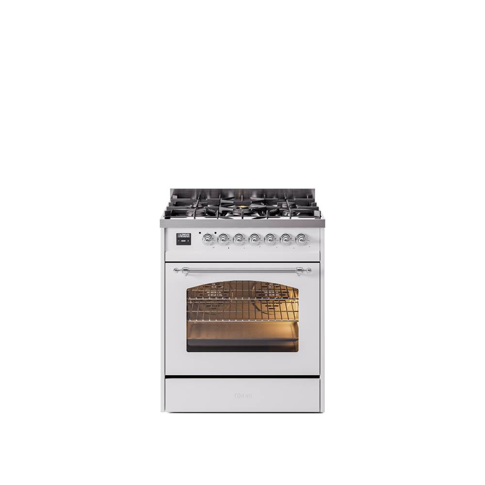30'' Nostalgie II Series Freestanding Dual Fuel Range - White - Bronze trim- Natural Gas