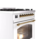 30'' Nostalgie II Series Freestanding Dual Fuel Range - White - Bronze trim- Natural Gas