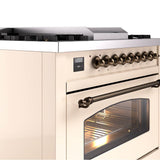 36'' Nostalgie II Series Freestanding Dual Fuel Range - Antique White - Bronze trim - Griddle - Natural Gas