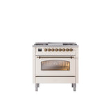 ILVE - 36'' Nostalgie II Series Freestanding Dual Fuel Range - Antique White - Bronze trim - Griddle - Natural Gas - Bronze
