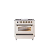36'' Nostalgie II Series Freestanding Dual Fuel Range - Antique White - Bronze trim - Griddle - Natural Gas