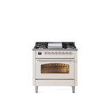 36'' Nostalgie II Series Freestanding Dual Fuel Range - Antique White - Bronze trim - Griddle - Natural Gas