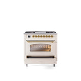 36'' Nostalgie II Series Freestanding Dual Fuel Range - Antique White - Bronze trim - Griddle - Natural Gas