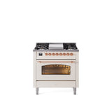 36'' Nostalgie II Series Freestanding Dual Fuel Range - Antique White - Bronze trim - Griddle - Natural Gas