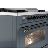 36'' Nostalgie II Series Freestanding Dual Fuel Range - Blue Grey - Bronze trim - Griddle - Natural Gas