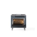 36'' Nostalgie II Series Freestanding Dual Fuel Range - Blue Grey - Bronze trim - Griddle - Natural Gas
