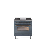 36'' Nostalgie II Series Freestanding Dual Fuel Range - Blue Grey - Bronze trim - Griddle - Natural Gas