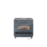 36'' Nostalgie II Series Freestanding Dual Fuel Range - Blue Grey - Bronze trim - Griddle - Natural Gas
