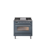 36'' Nostalgie II Series Freestanding Dual Fuel Range - Blue Grey - Bronze trim - Griddle - Natural Gas