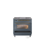 36'' Nostalgie II Series Freestanding Dual Fuel Range - Blue Grey - Bronze trim - Griddle - Natural Gas