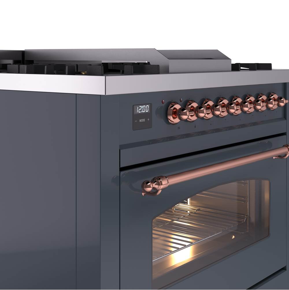 36'' Nostalgie II Series Freestanding Dual Fuel Range - Blue Grey - Bronze trim - Griddle - Natural Gas