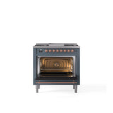 36'' Nostalgie II Series Freestanding Dual Fuel Range - Blue Grey - Bronze trim - Griddle - Natural Gas