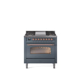 36'' Nostalgie II Series Freestanding Dual Fuel Range - Blue Grey - Bronze trim - Griddle - Natural Gas