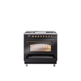 36'' Nostalgie II Series Freestanding Dual Fuel Range - Glossy Black - Bronze trim - Griddle - Natural Gas