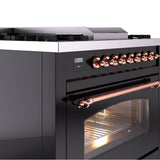 36'' Nostalgie II Series Freestanding Dual Fuel Range - Glossy Black - Bronze trim - Griddle - Natural Gas