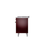 36'' Nostalgie II Series Freestanding Dual Fuel Range - Burgundy - Bronze trim - Griddle - Natural Gas