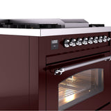 36'' Nostalgie II Series Freestanding Dual Fuel Range - Burgundy - Bronze trim - Griddle - Natural Gas