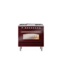 ILVE - 36'' Nostalgie II Series Freestanding Dual Fuel Range - Burgundy - Copper trim - Griddle - Natural Gas - Copper