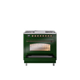 36'' Nostalgie II Series Freestanding Dual Fuel Range - Emerald Green - Bronze trim - Griddle - Natural Gas