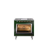 36'' Nostalgie II Series Freestanding Dual Fuel Range - Emerald Green - Bronze trim - Griddle - Natural Gas