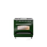 36'' Nostalgie II Series Freestanding Dual Fuel Range - Emerald Green - Bronze trim - Griddle - Natural Gas