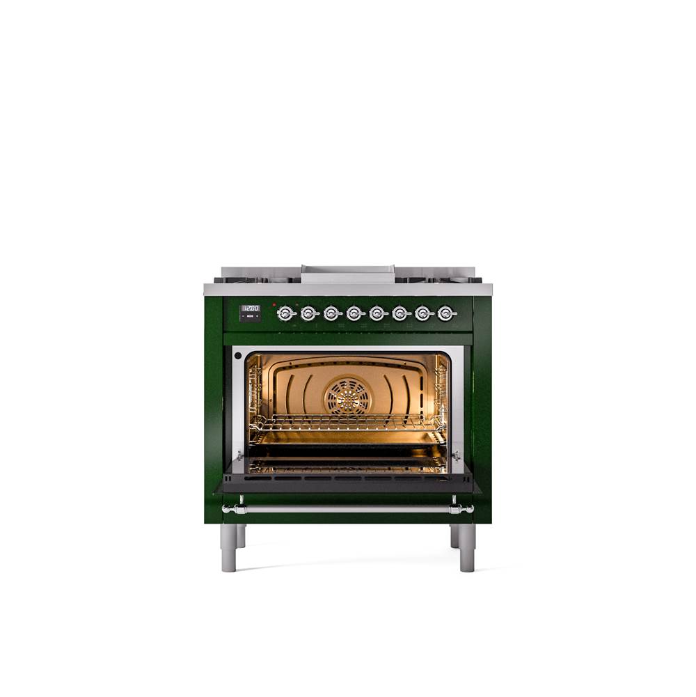 36'' Nostalgie II Series Freestanding Dual Fuel Range - Emerald Green - Bronze trim - Griddle - Natural Gas