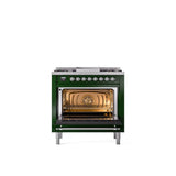 36'' Nostalgie II Series Freestanding Dual Fuel Range - Emerald Green - Bronze trim - Griddle - Natural Gas