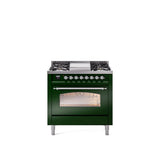 36'' Nostalgie II Series Freestanding Dual Fuel Range - Emerald Green - Bronze trim - Griddle - Natural Gas